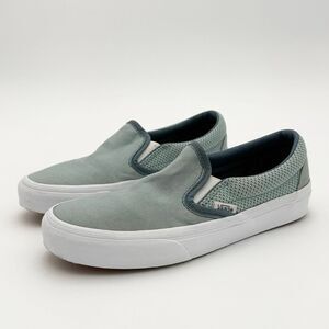 Vans Slip on Canvas Sneakers in Slate Blue Suede with Perforated Leather - US Wo